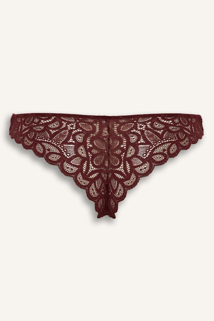 WOMAN Bordeaux Glitter Lace Brazilian Panty