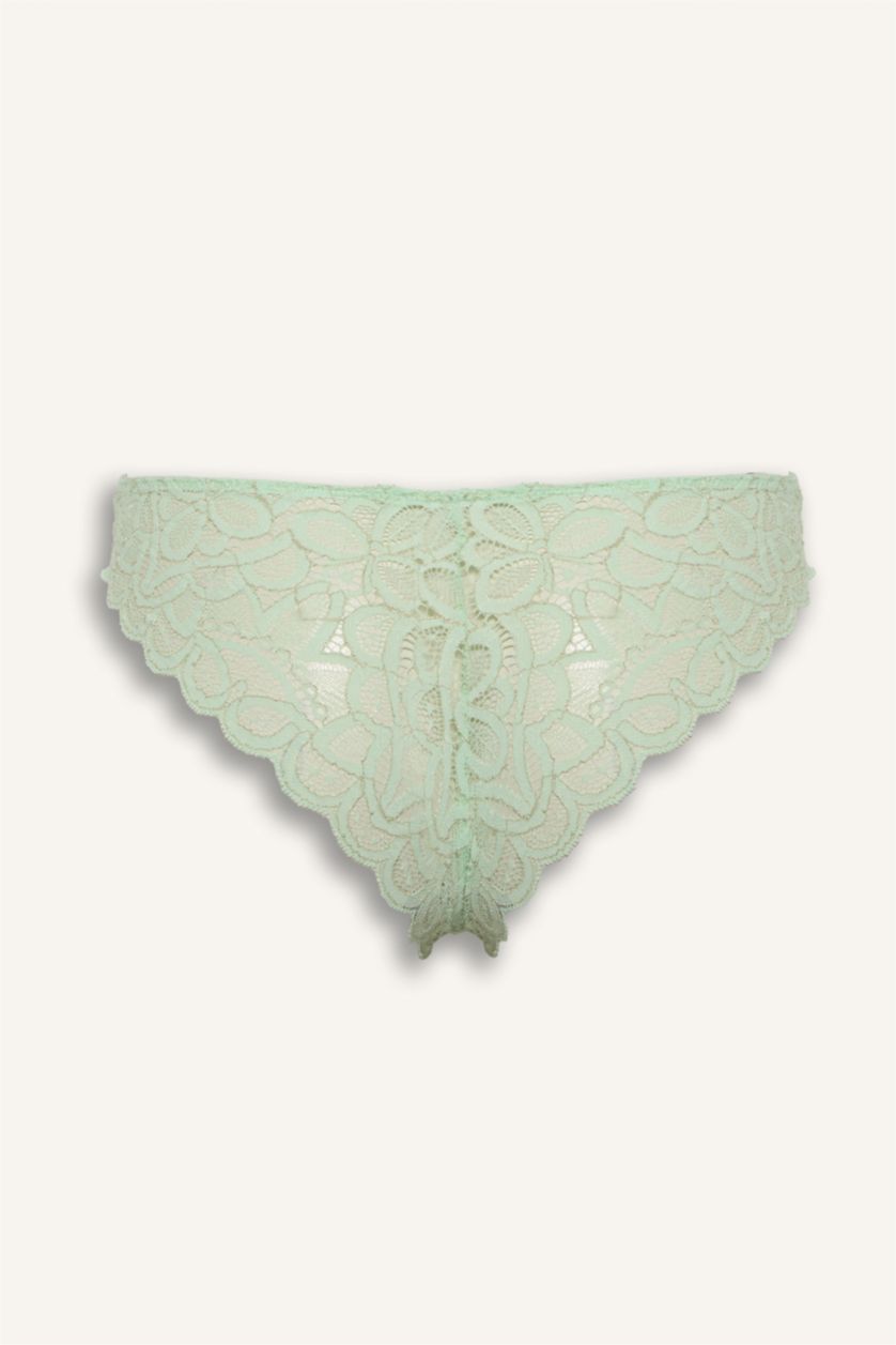 Kadın Mint Dantelli Simli Dantel Brazilian Külot