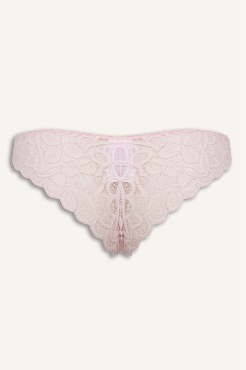 Kadın Açık Pembe Simli Dantel Brazilian Külot