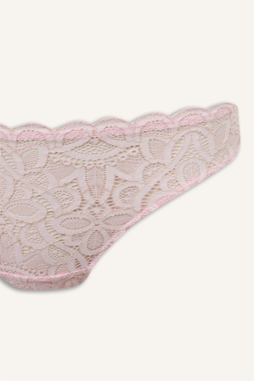 Kadın Açık Pembe Simli Dantel Brazilian Külot