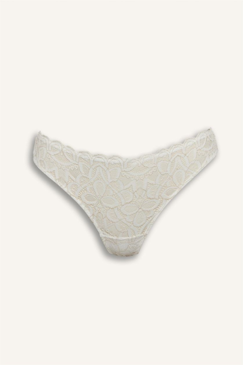 Woman White Lace Brazilian Slip Panty