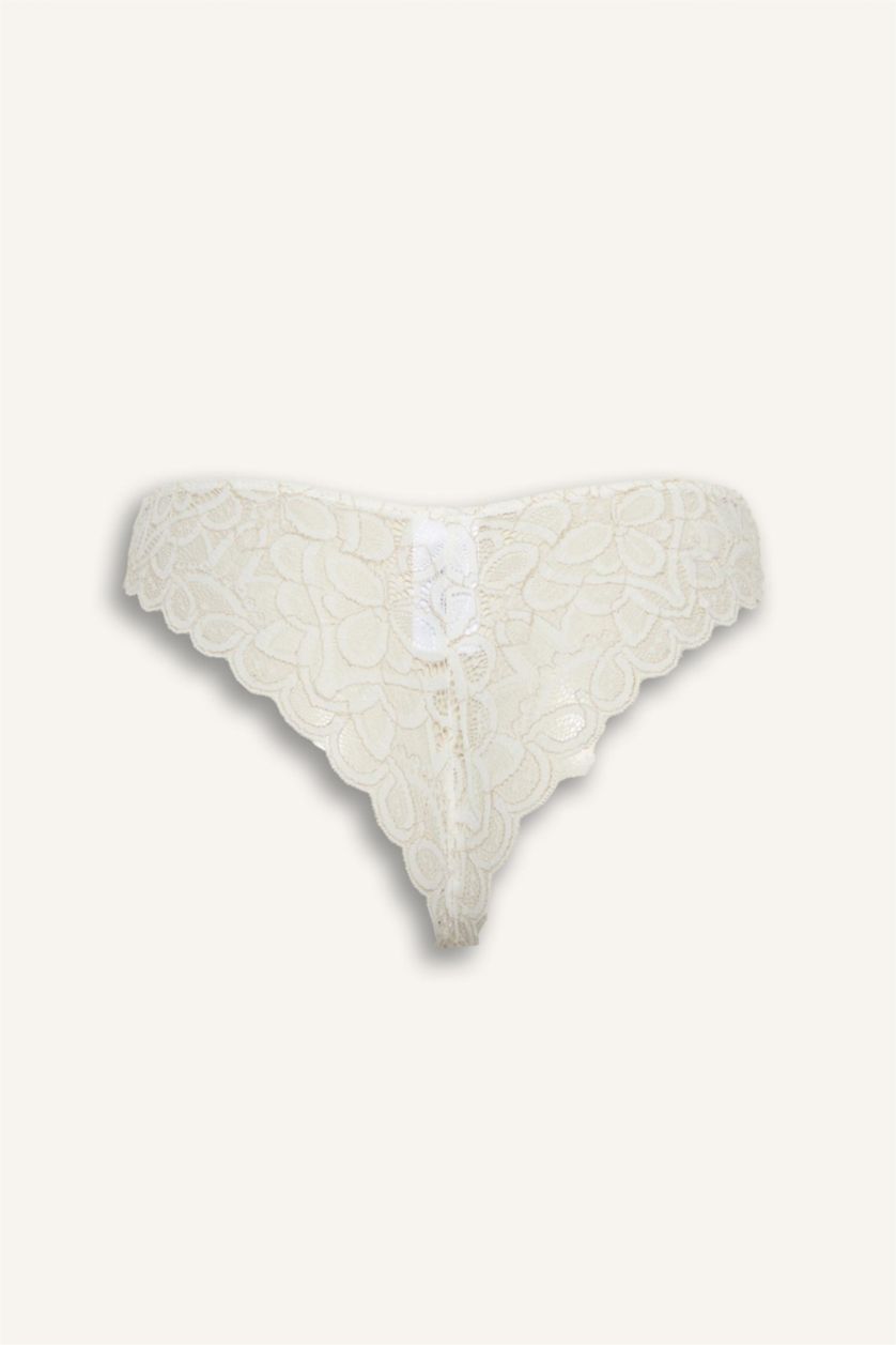 Woman White Lace Brazilian Slip Panty