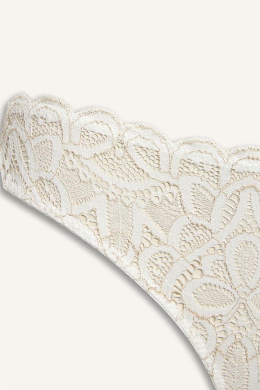 Woman White Lace Brazilian Slip Panty