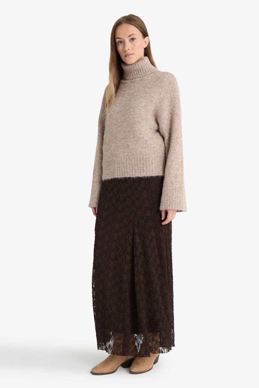 WOMAN Brown A-Line Lace Maxi Skirt