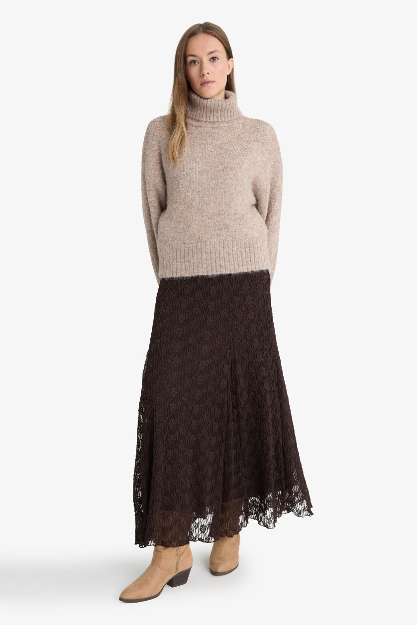 WOMAN Brown A-Line Lace Maxi Skirt