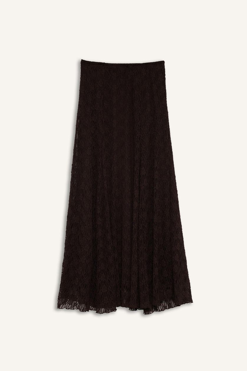 WOMAN Brown A-Line Lace Maxi Skirt