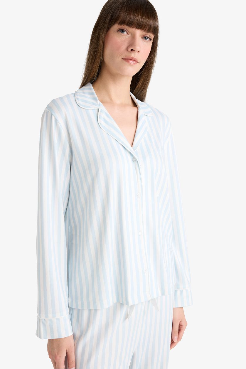 WOMAN Light Blue Fall in Love Regular Fit Striped Top Bottoms 2 Piece Pajama Set