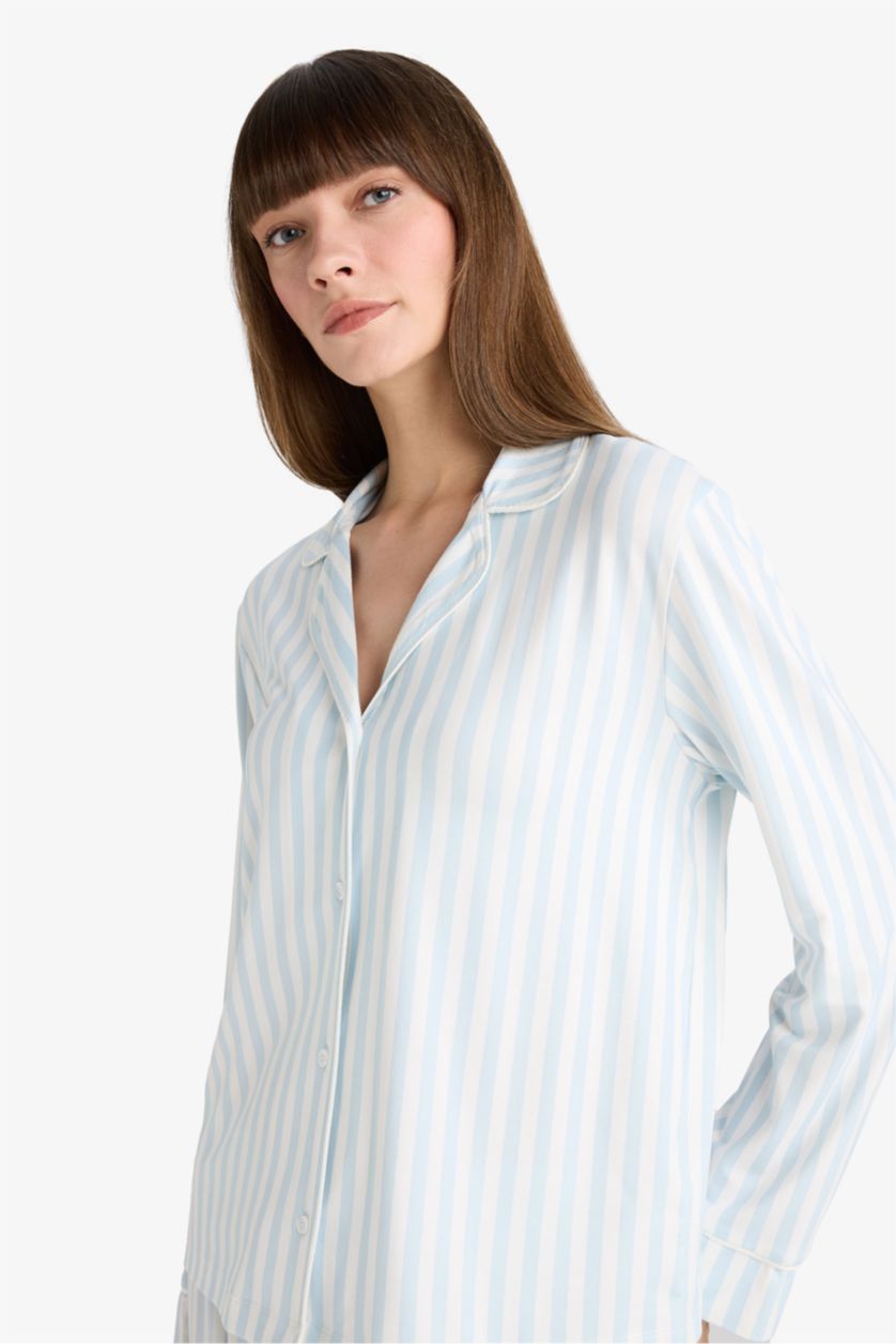 WOMAN Light Blue Fall in Love Regular Fit Striped Top Bottoms 2 Piece Pajama Set