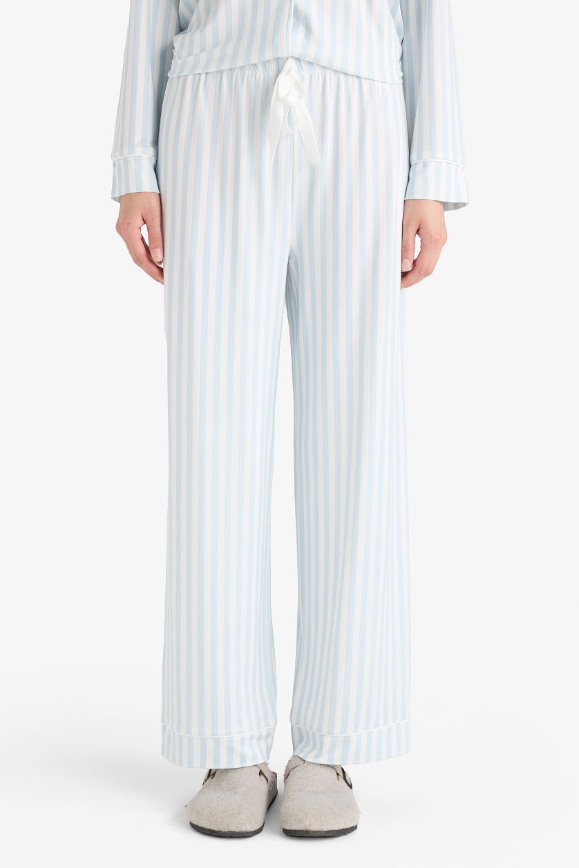 WOMAN Light Blue Fall in Love Regular Fit Striped Top Bottoms 2 Piece Pajama Set