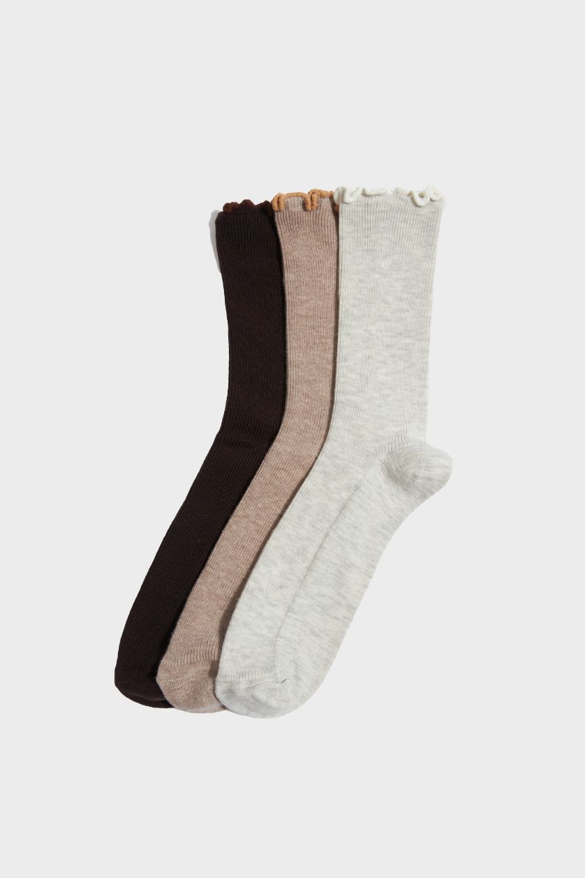 FEMME Marron Lot de 3 Chaussettes longues en coton à volants pour femme