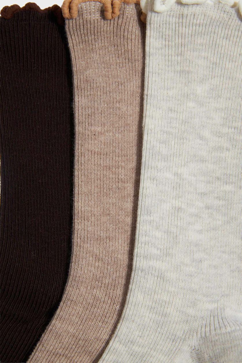 FEMME Marron Lot de 3 Chaussettes longues en coton à volants pour femme