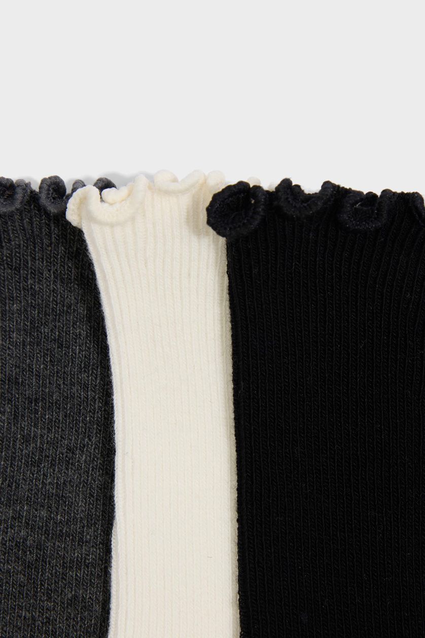 Kadın Karma Kadın Fırfırlı 3'lü Pamuklu Uzun Çorap