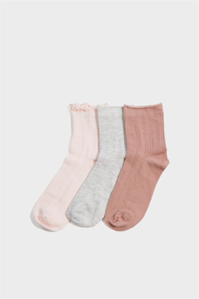 FEMME Rose Clair Lot de 3 Chaussettes en coton à volants pour femme
