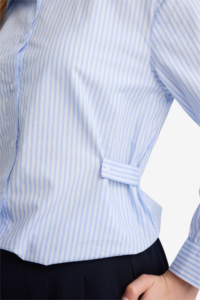 Woman Light Blue Regular Fit Cotton Striped Long Sleeve Tunic