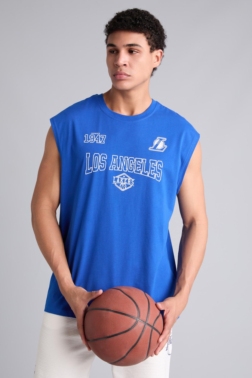 Men Royal Oversize Fit NBA Los Angeles Lakers Crew Neck 100% Cotton Tank Top