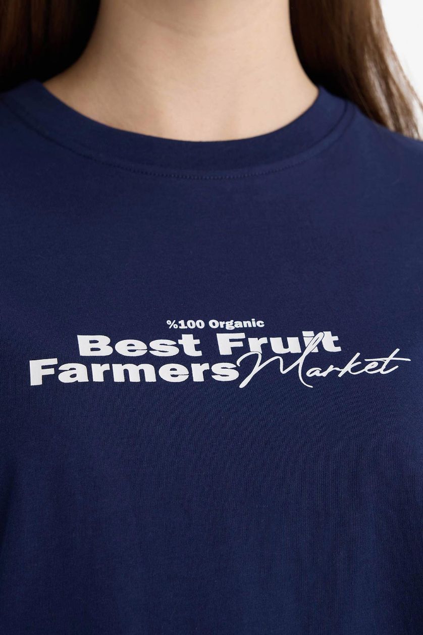 Woman NAVY Oversize Fit Crew Neck Short Sleeves T-Shirt