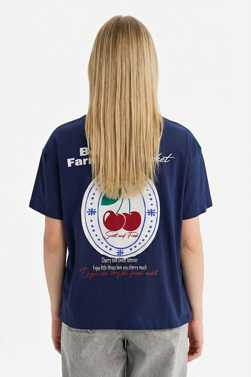 Woman NAVY Oversize Fit Crew Neck Short Sleeves T-Shirt