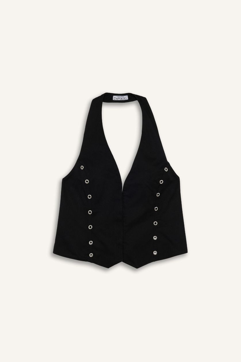 WOMAN Black Halter Collar Gabardine Vest