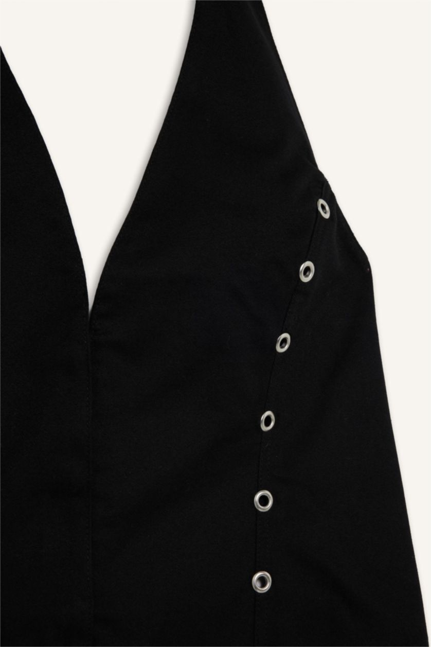 WOMAN Black Halter Collar Gabardine Vest