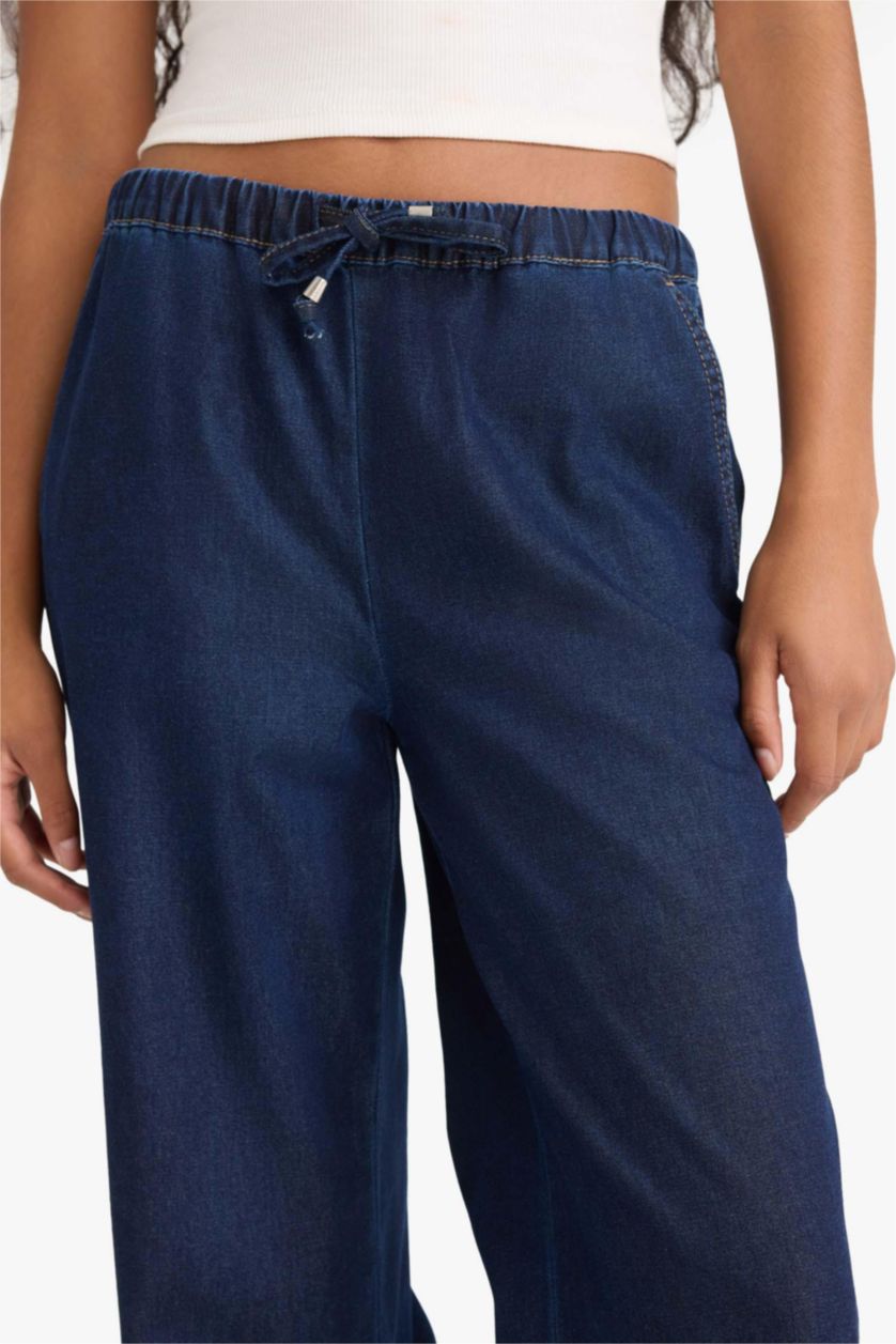WOMAN Blue Black Wide Leg Regular Hem Denim Trousers