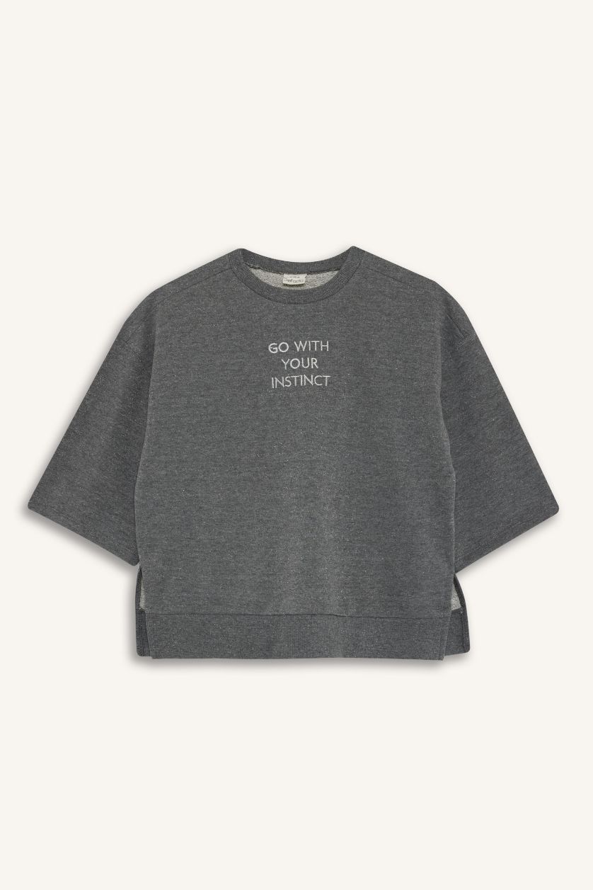 بناتي أنثرا سويت شيرت بناتي اوفر سايز ورقبة مستديرة