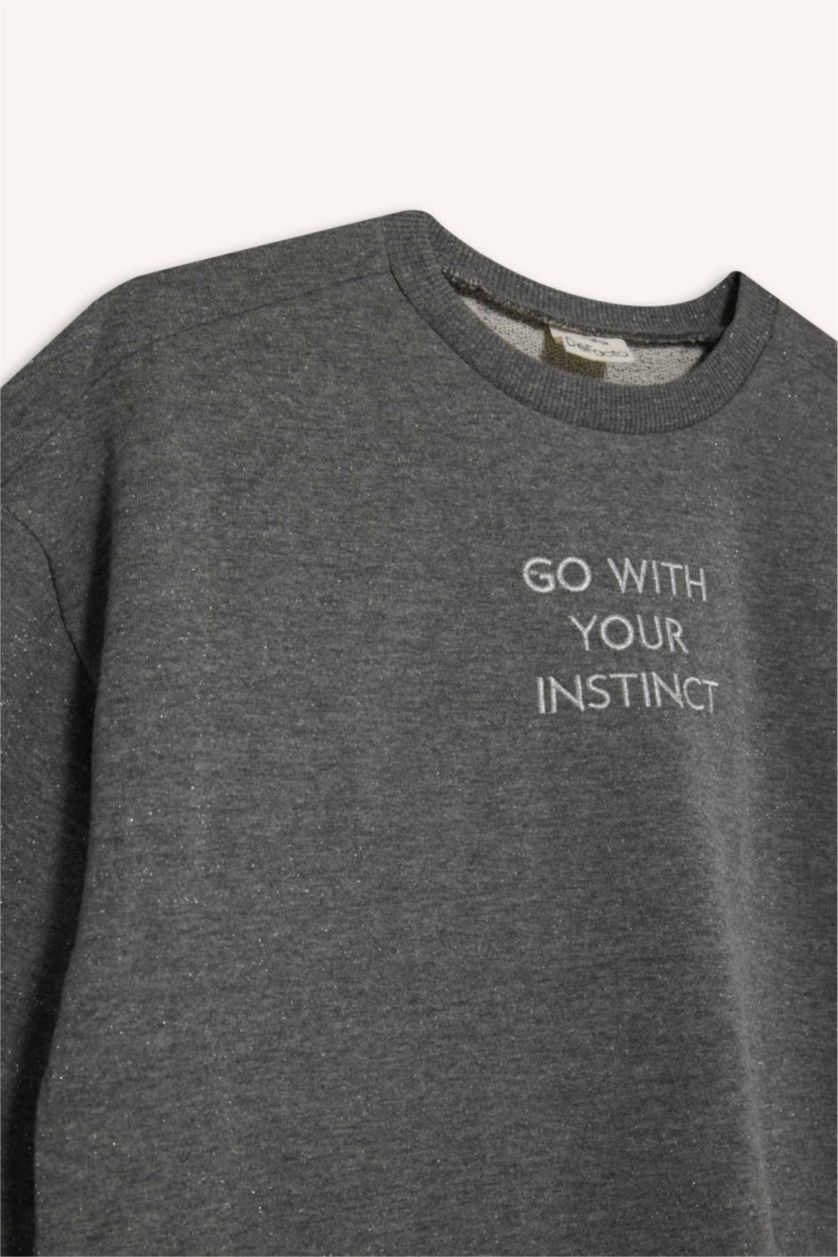 بناتي أنثرا سويت شيرت بناتي اوفر سايز ورقبة مستديرة