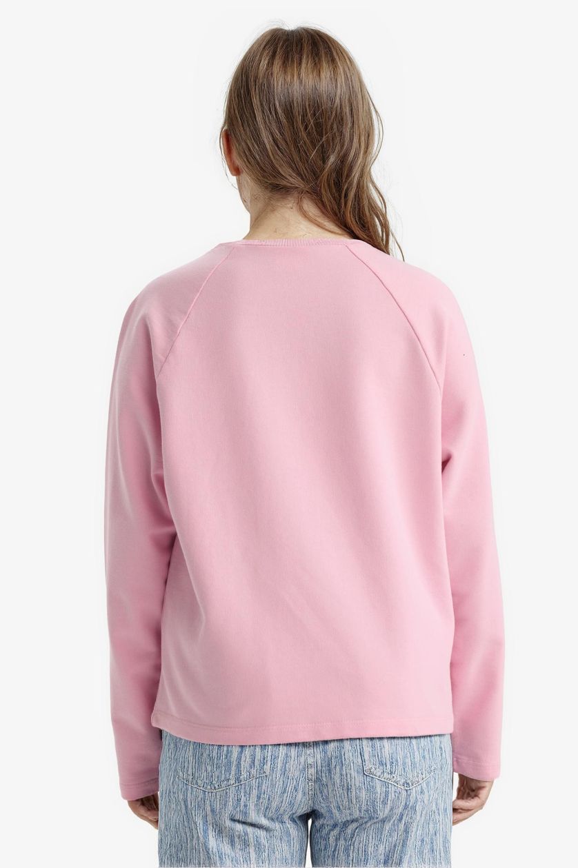 Kız Çocuk - Genç Kız Açık Pembe Oversize Geniş Kalıp Bisiklet Yaka Taşlı Sweatshirt Kız Çocuk