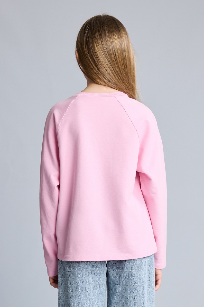Kız Çocuk - Genç Kız Açık Pembe Oversize Geniş Kalıp Bisiklet Yaka Taşlı Sweatshirt Kız Çocuk