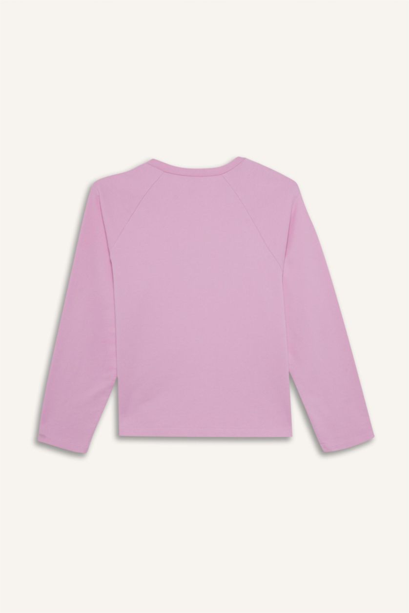 Kız Çocuk - Genç Kız Açık Pembe Oversize Geniş Kalıp Bisiklet Yaka Taşlı Sweatshirt Kız Çocuk