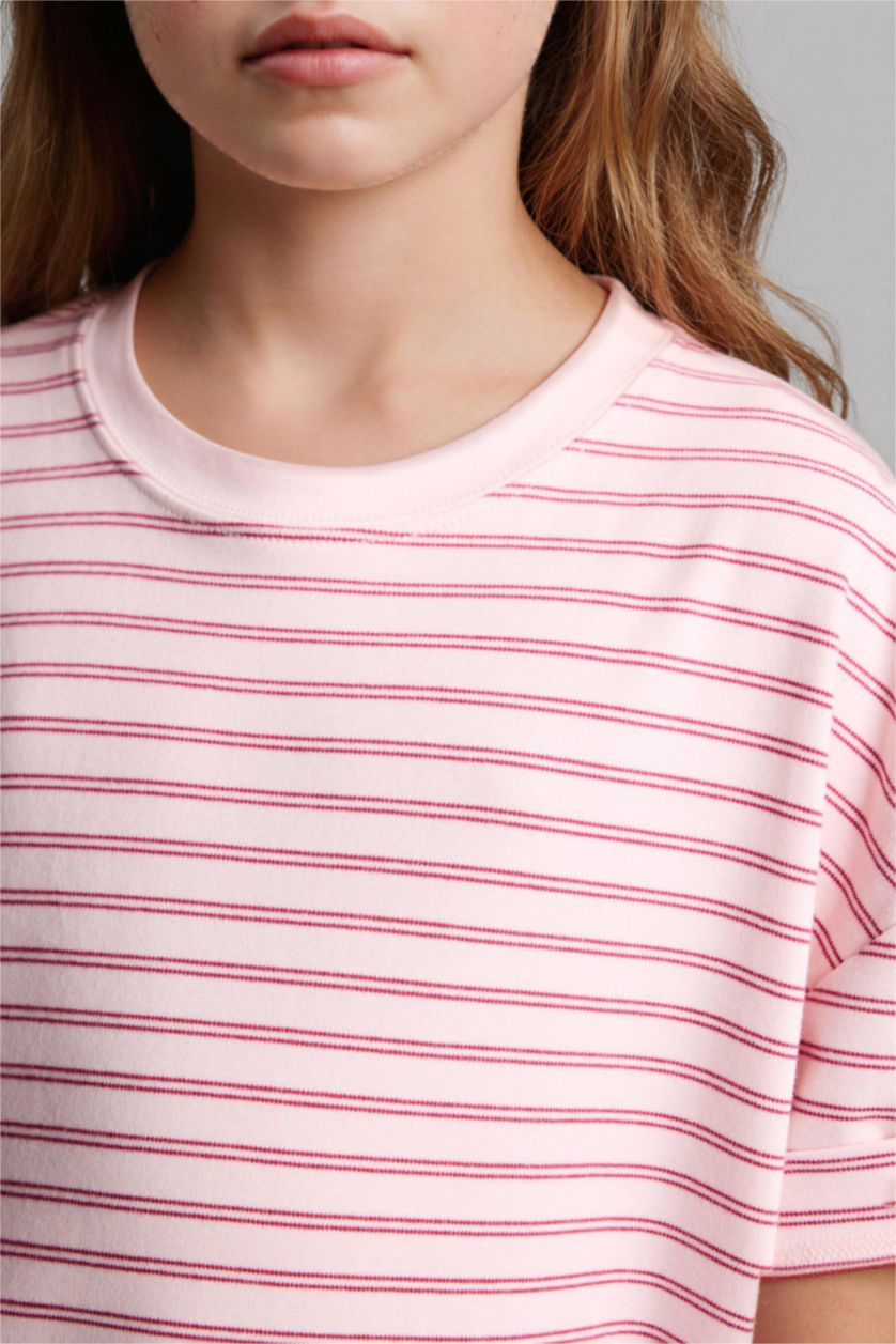 Девочки и подростки Светло-розовый Футболка Oversize с круглым вырезом и коротким рукавом для девочек