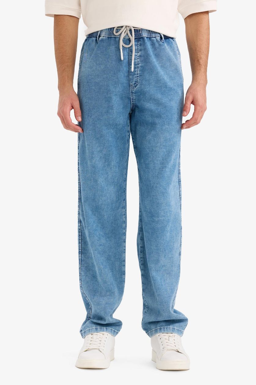 HOMME Bleu Jean large à taille élastique et cordon de serrage