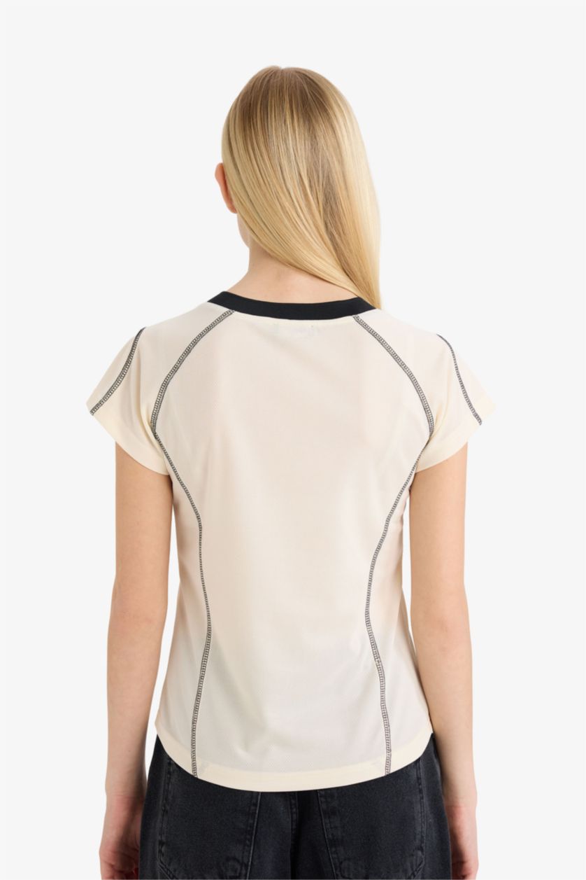 Женщины Кремовый Футболка с принтом Fitted с коротким рукавом