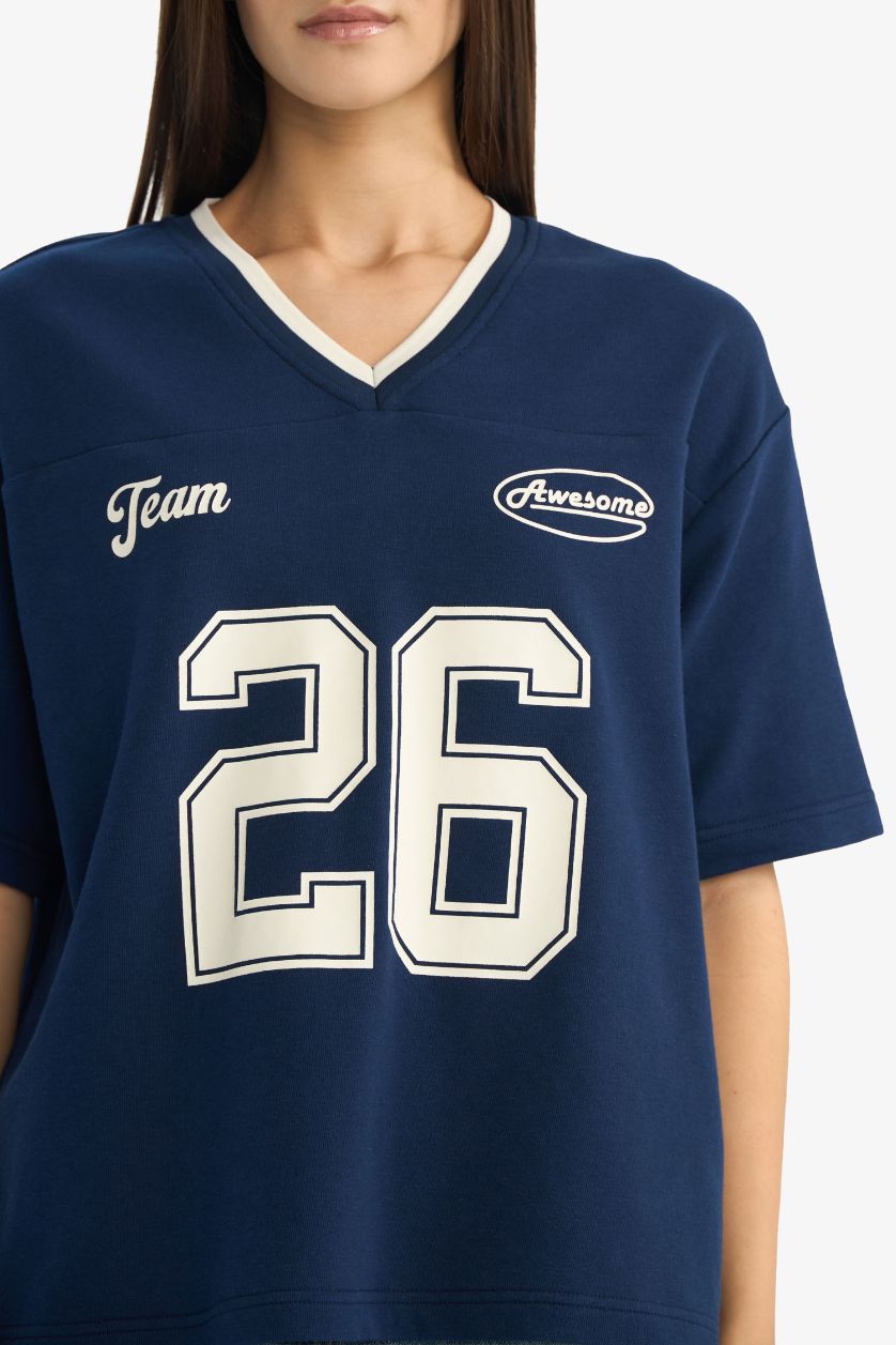 Woman NAVY Oversize Fit Printed Short Sleeve T-shirt