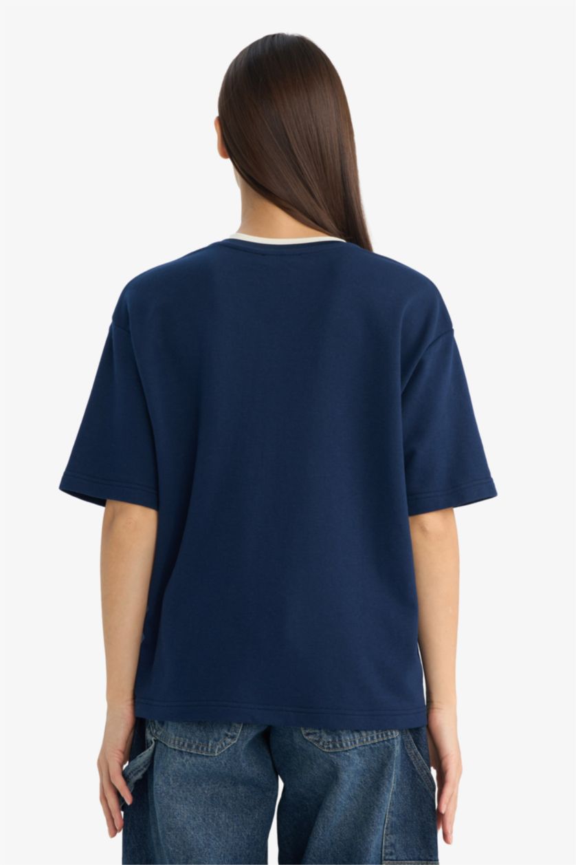 Woman NAVY Oversize Fit Printed Short Sleeve T-shirt
