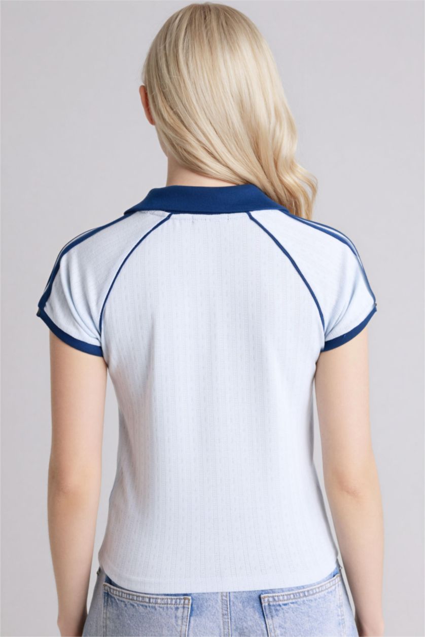 Женщины Светло-синий Футболка Fitted с принтом и коротким рукавом