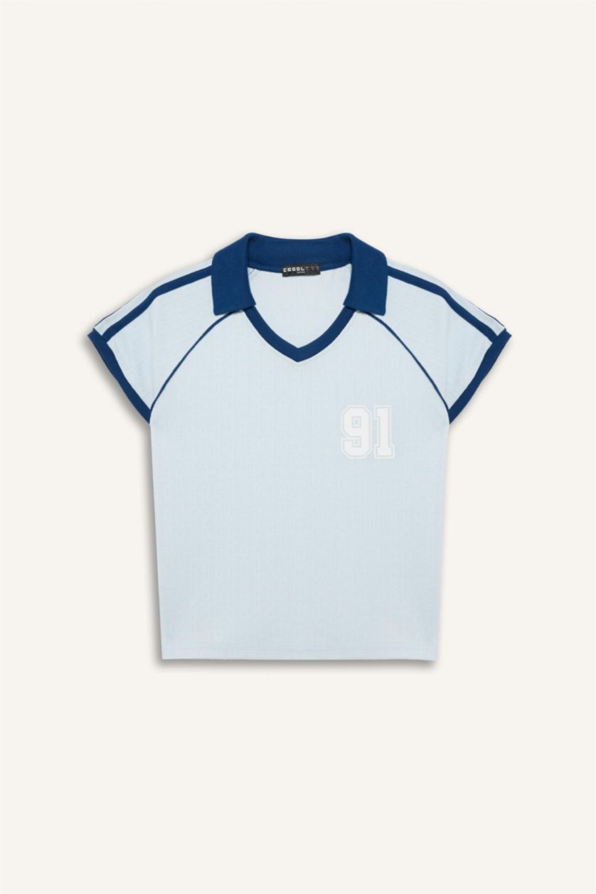 Женщины Светло-синий Футболка Fitted с принтом и коротким рукавом