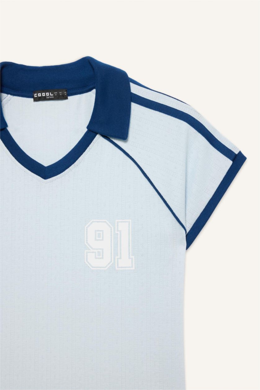 Женщины Светло-синий Футболка Fitted с принтом и коротким рукавом