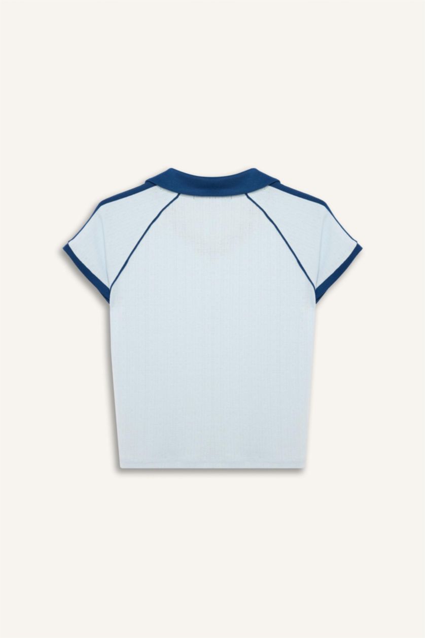 Женщины Светло-синий Футболка Fitted с принтом и коротким рукавом