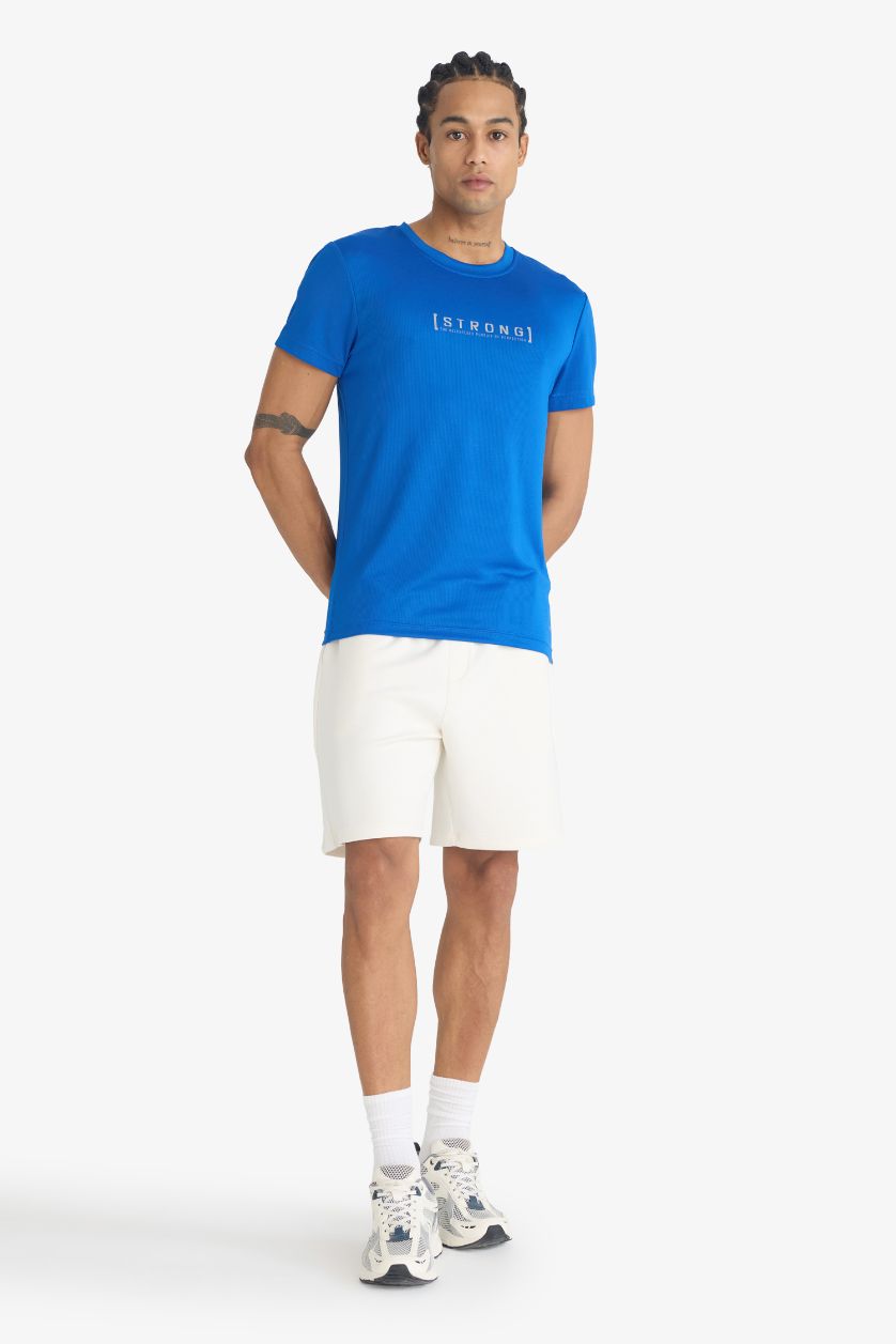 Erkek Royal Slim Fit Dar Kesim Bisiklet Yaka Baskılı Sporcu Kısa Kollu Tişört