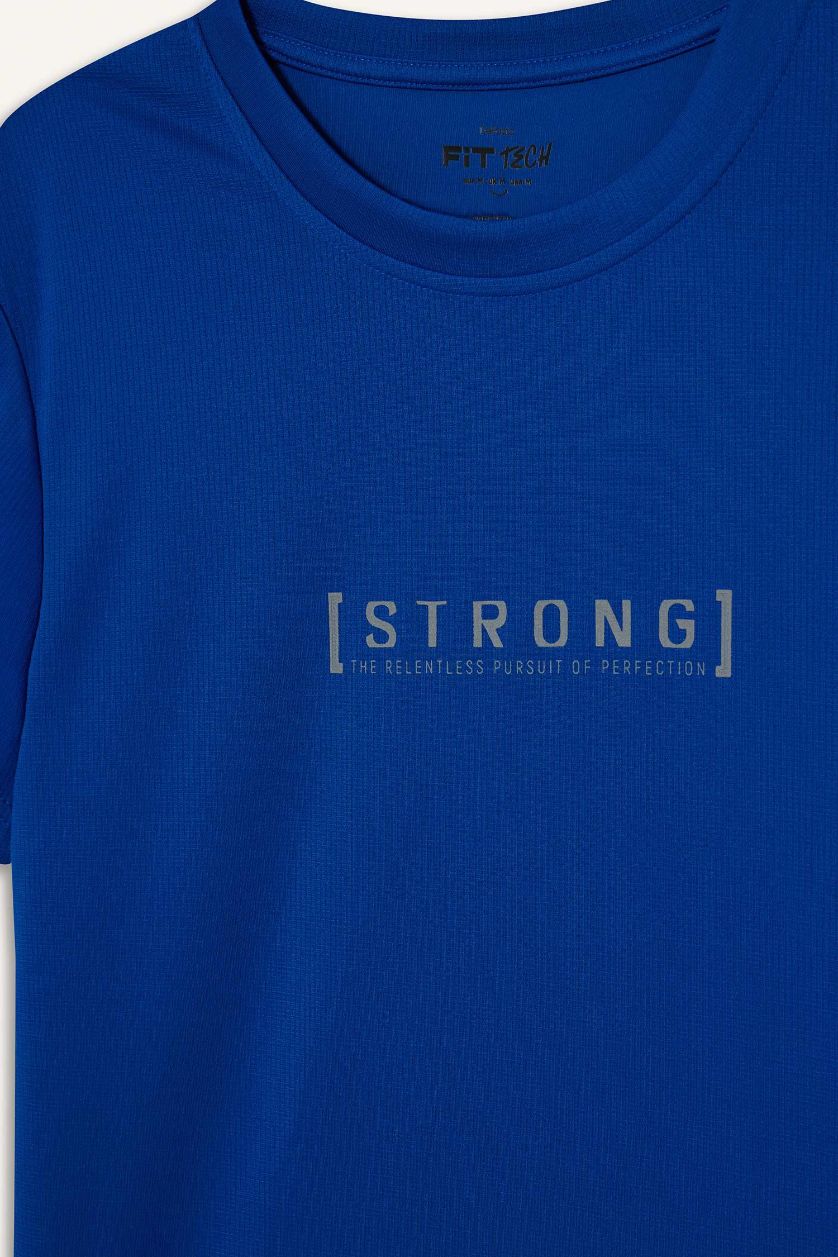 Erkek Royal Slim Fit Dar Kesim Bisiklet Yaka Baskılı Sporcu Kısa Kollu Tişört