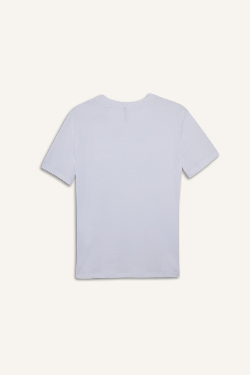 FEMME Blanc T-shirt en coton peigné à fleurs 3D Col rond Coupe décontractée