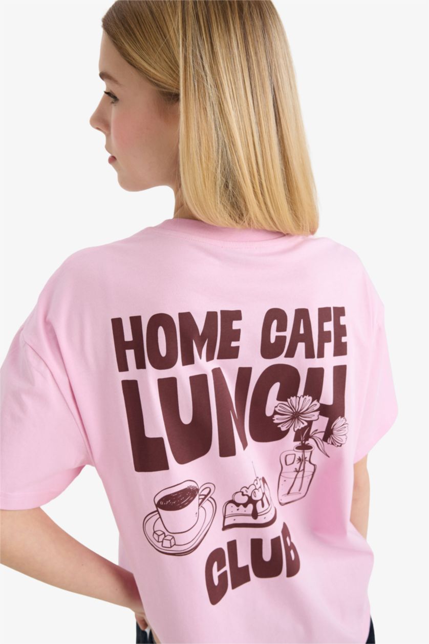 Kadın Açık Pembe Oversıze Sırt Baskılı Tişört