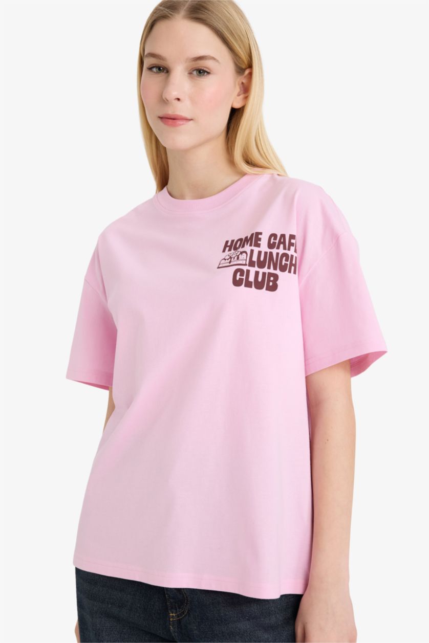 Kadın Açık Pembe Oversıze Sırt Baskılı Tişört