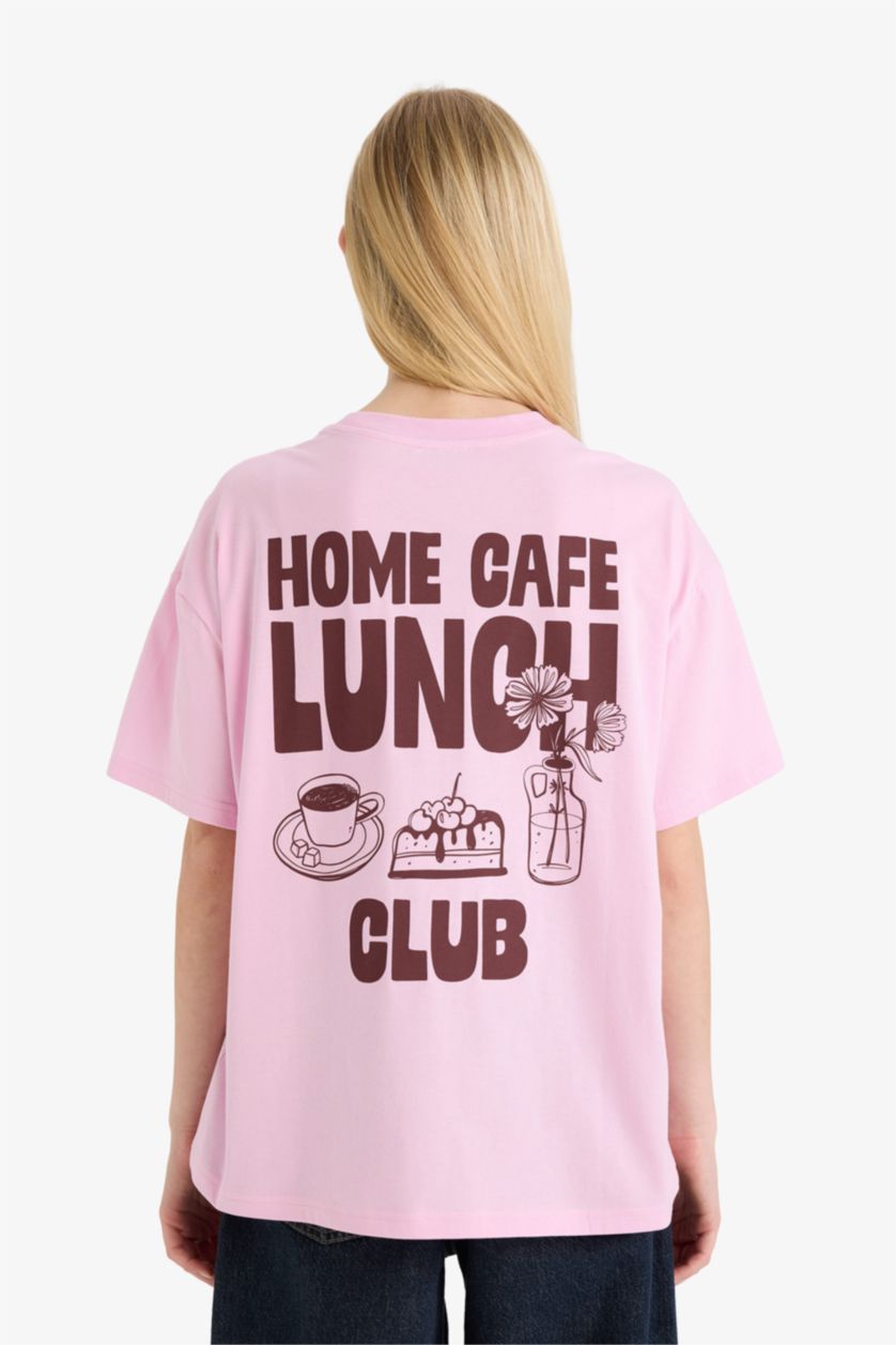 Kadın Açık Pembe Oversıze Sırt Baskılı Tişört