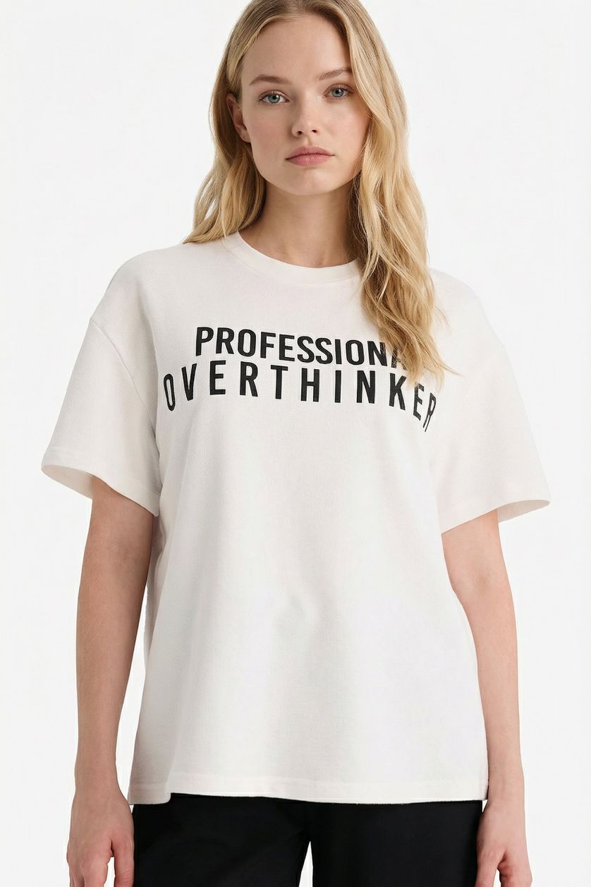 Әйелдерге АҚ Oversize кең пішімді дөңгелек жағалы суретті қысқа жеңді футболка