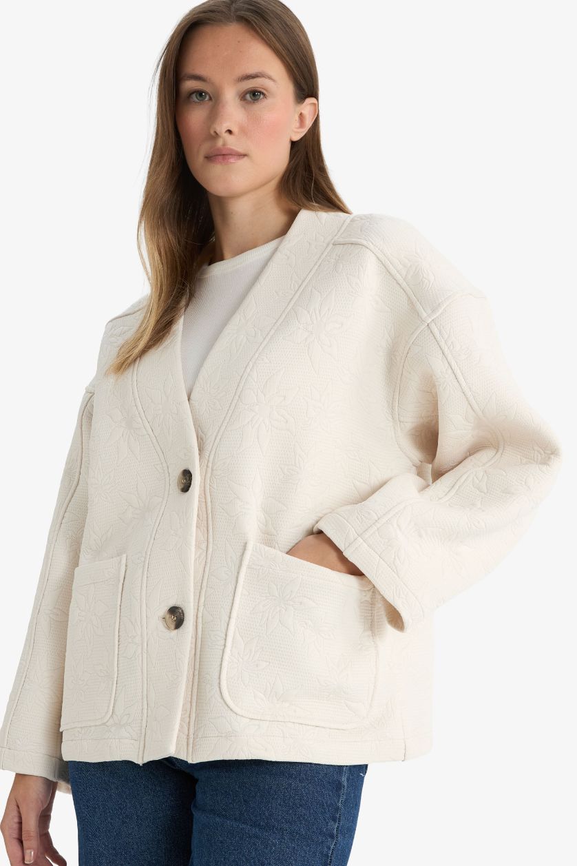 FEMME Beige Veste à col en V Coupe régulière