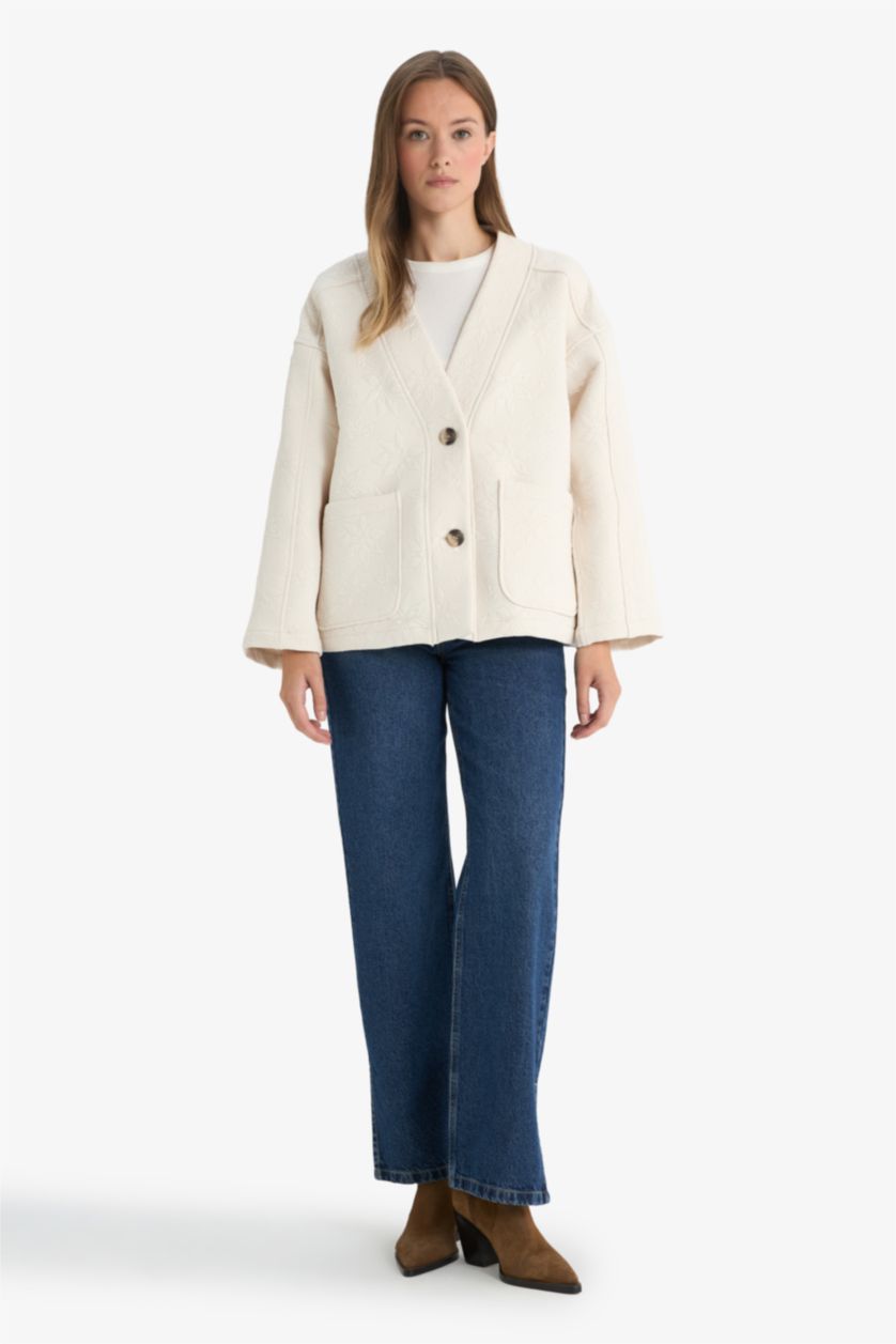 FEMME Beige Veste à col en V Coupe régulière