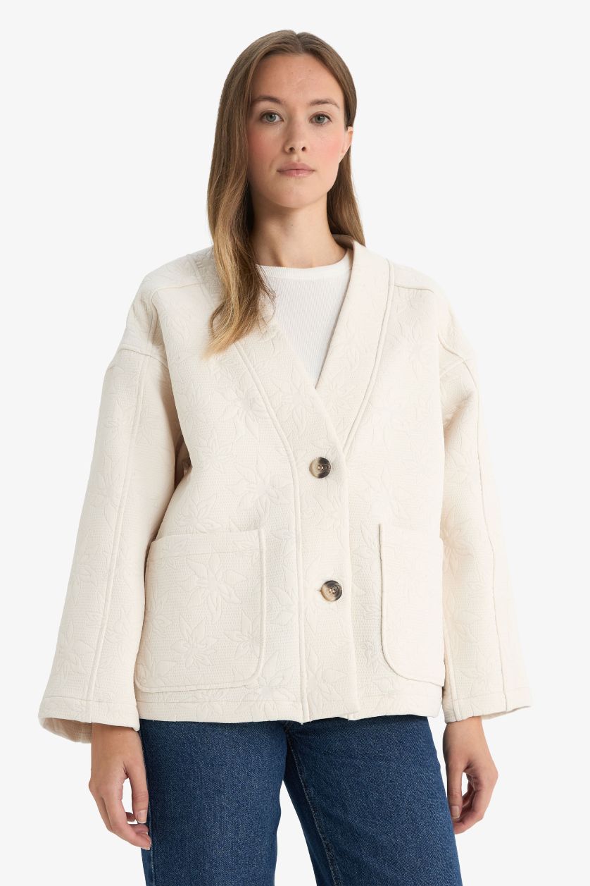 FEMME Beige Veste à col en V Coupe régulière