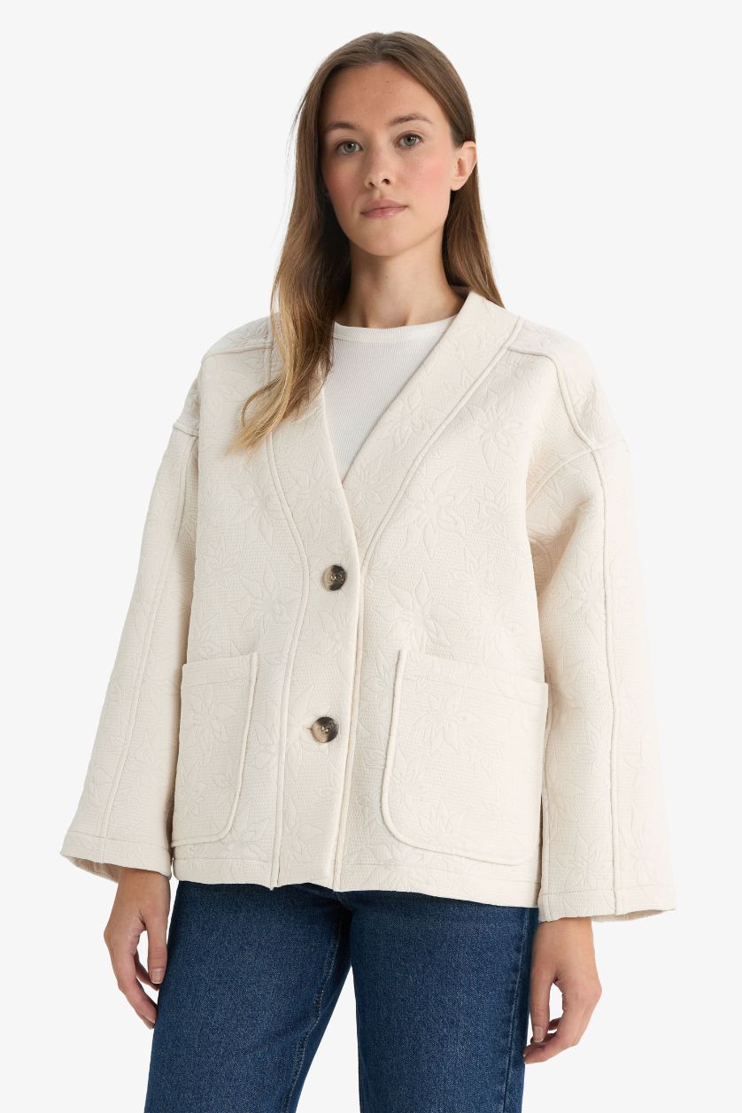 FEMME Beige Veste à col en V Coupe régulière
