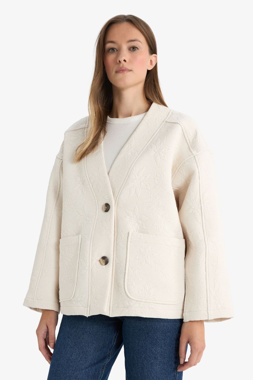 FEMME Beige Veste à col en V Coupe régulière